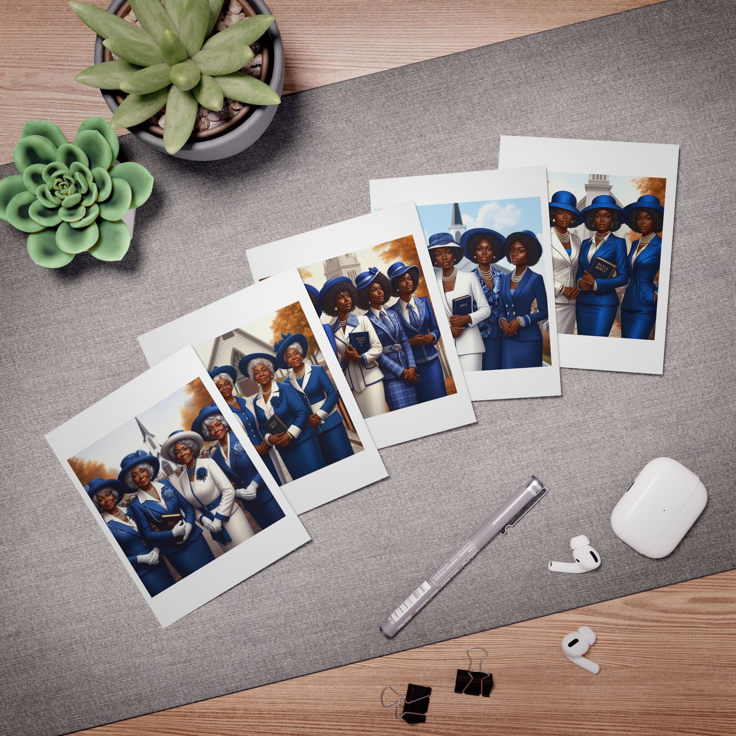 Blue Church Ladies Multi-Design Greeting Cards (5-Pack)