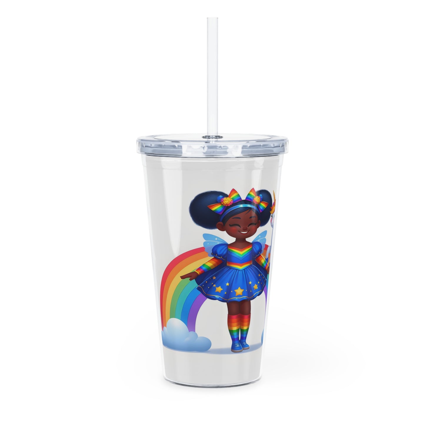 Rainbow Girl Plastic Tumbler with Straw