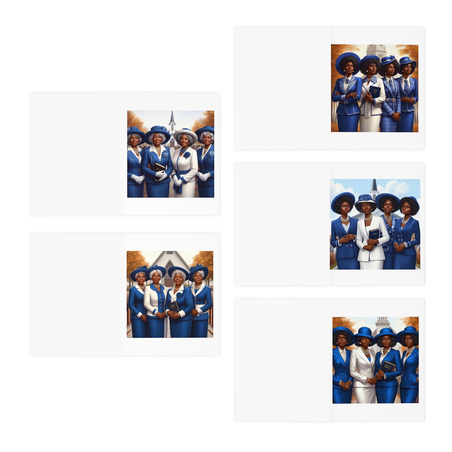Blue Church Ladies Multi-Design Greeting Cards (5-Pack)