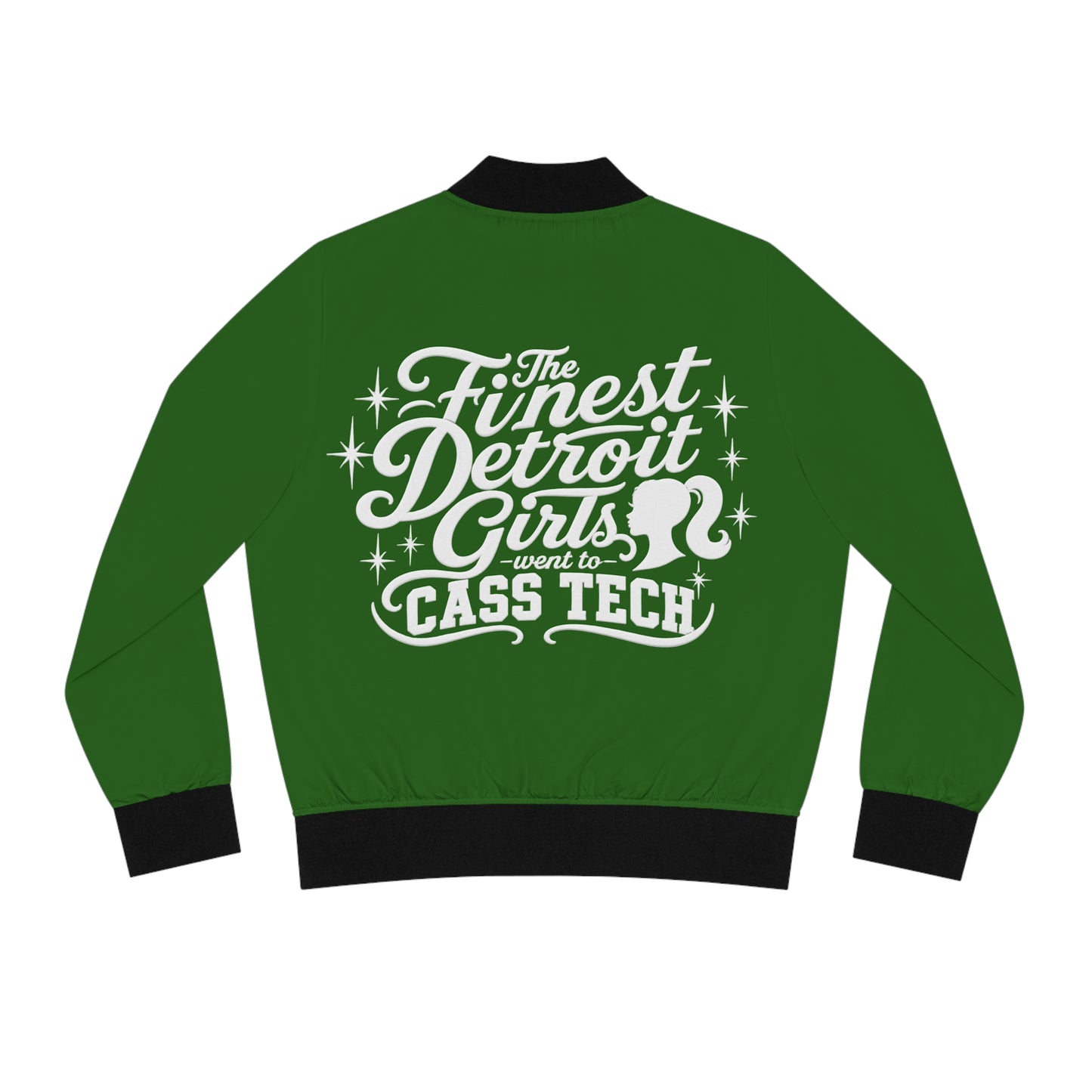 Cass Tech Green Bomber Jacket — "The Finest Detroit Girls Went to Cass Tech" Varsity Design