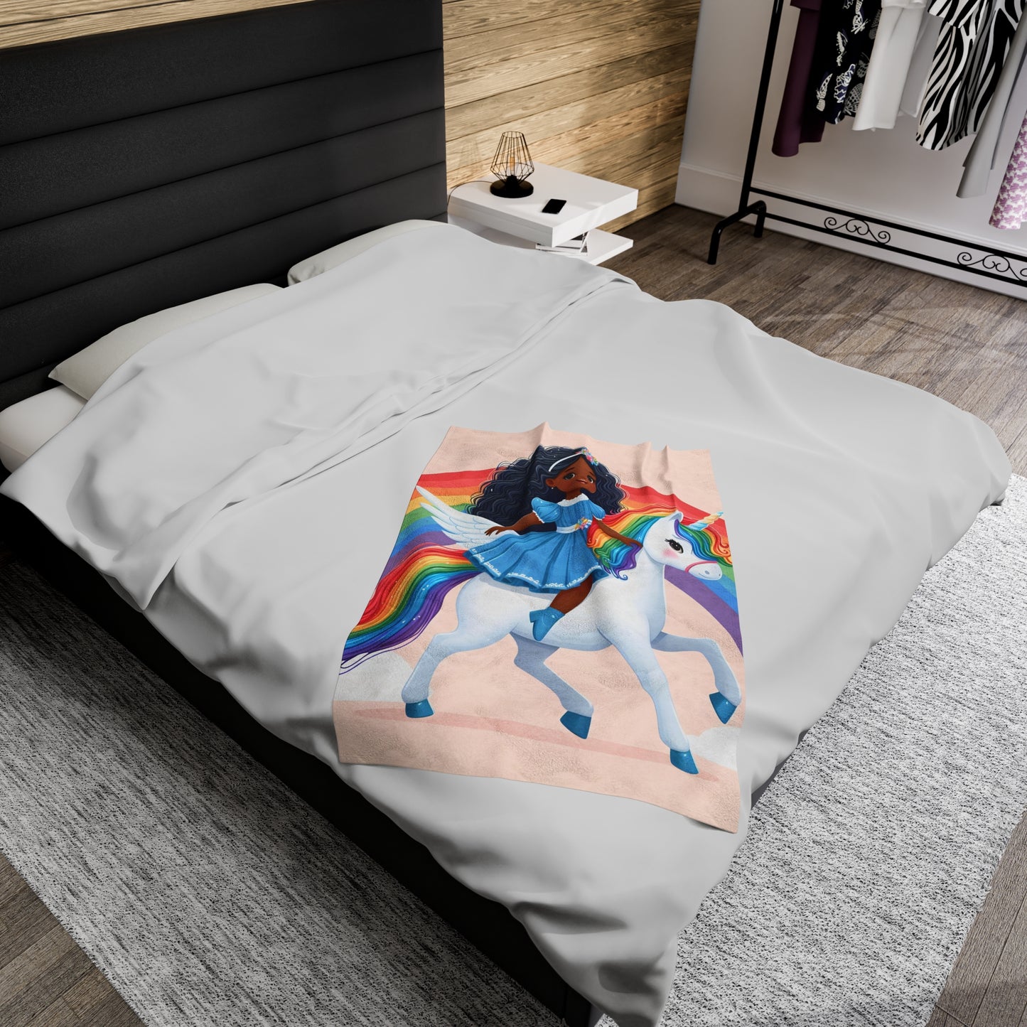 Rainbow Girl Velveteen Plush Blanket