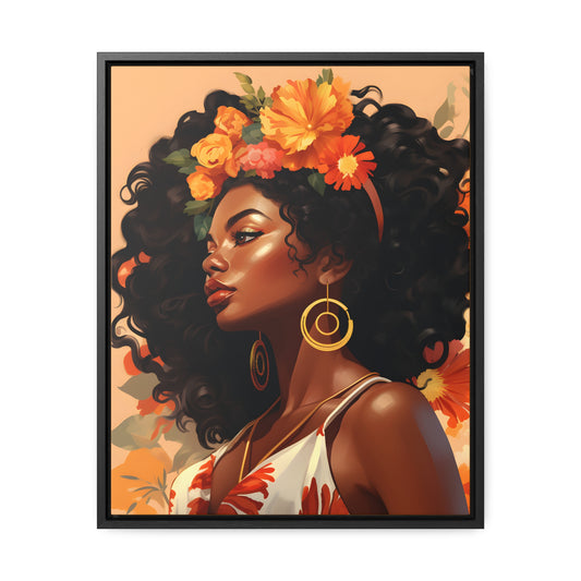 Orange and Tan Floral Lady Gallery Canvas Wraps, Vertical Frame