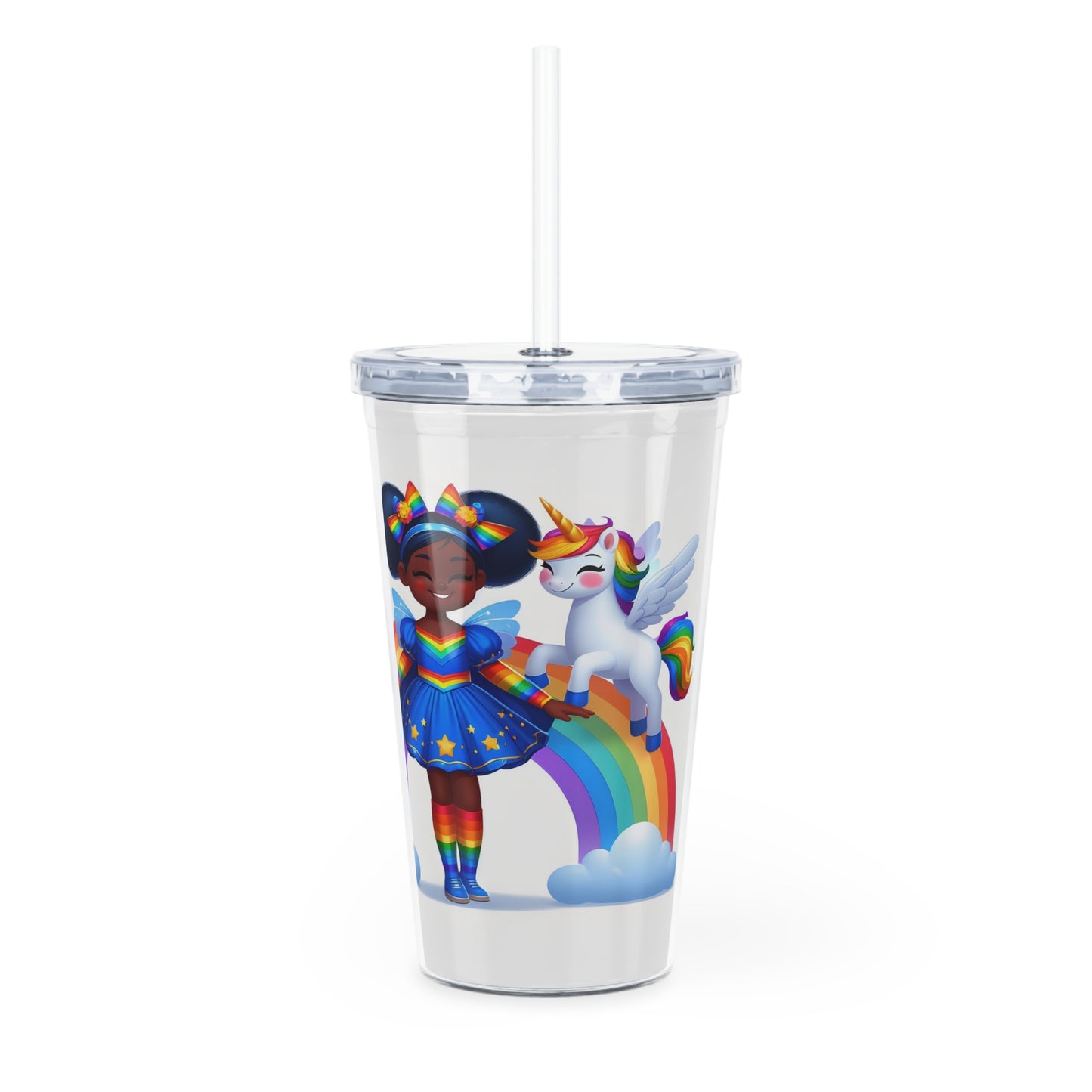Rainbow Girl Plastic Tumbler with Straw