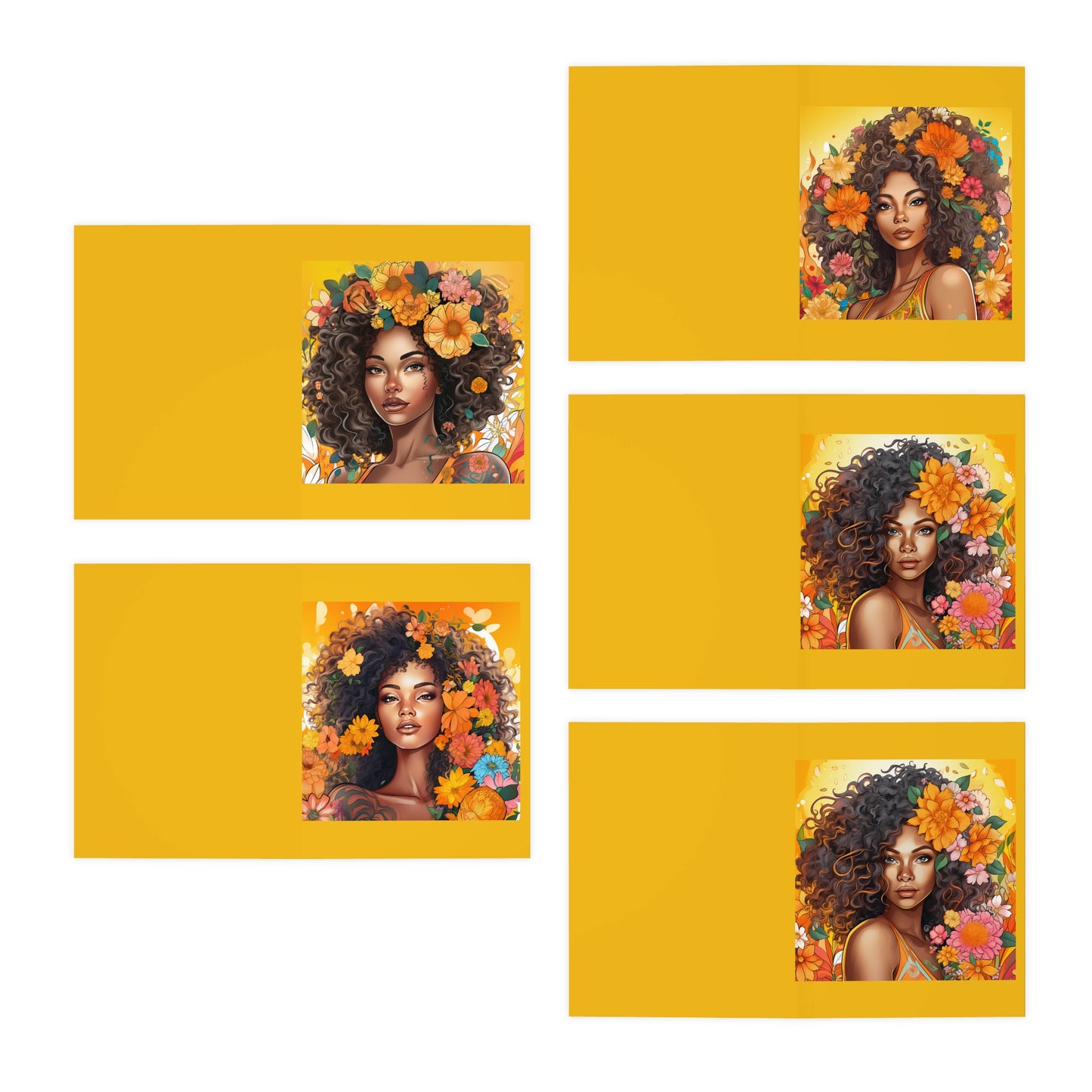 BGM Yellow Flower Multi-Design Greeting Cards (5-Pack)