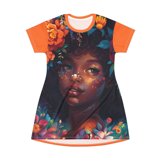 Orange Floral T-Shirt Dress (AOP)