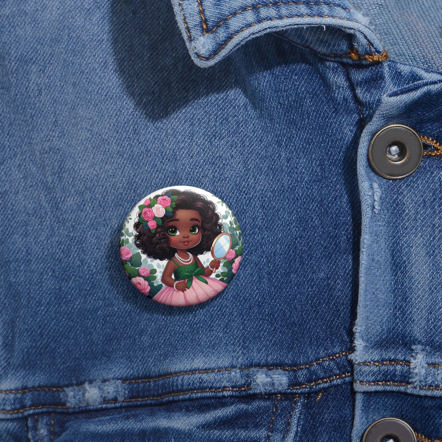 Pink Little Girl Custom Pin Buttons