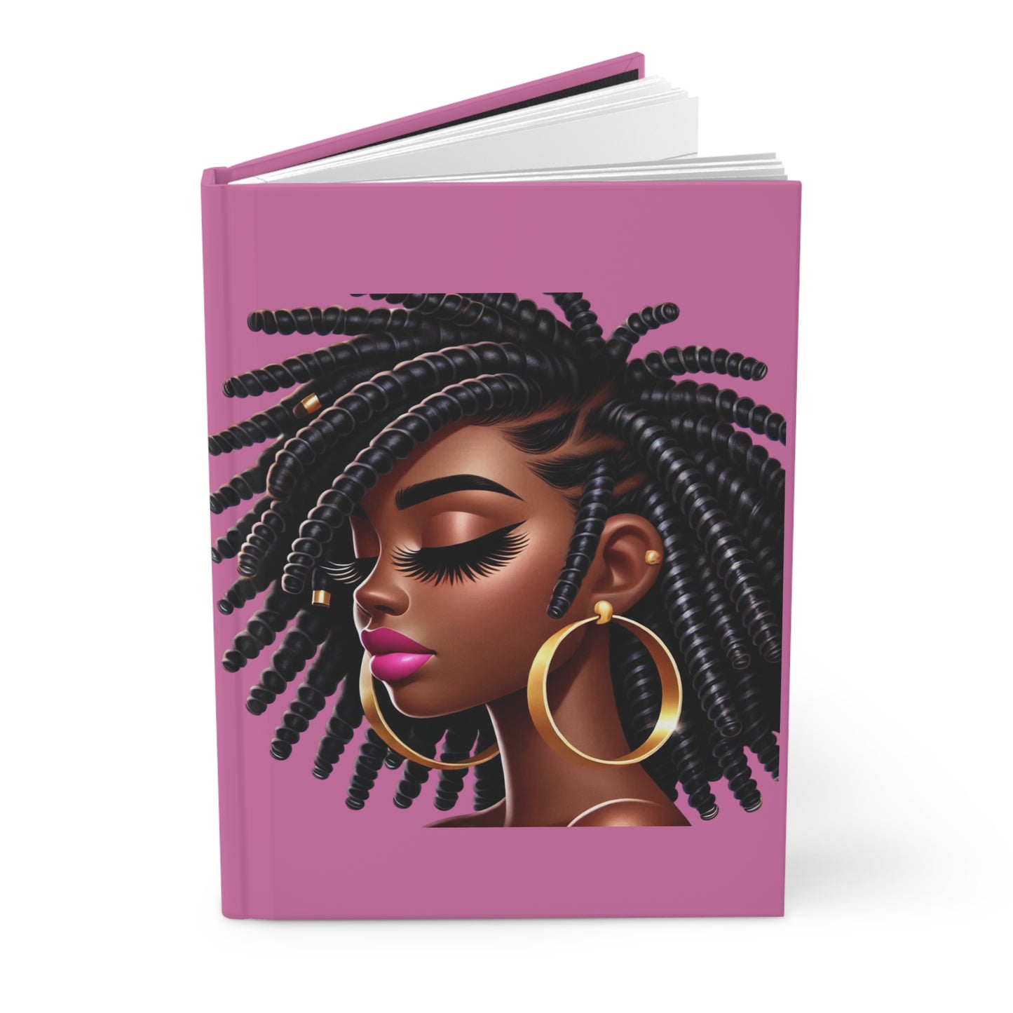 Matte Hardcover Journal - Black Woman with Pink Lipstick Design