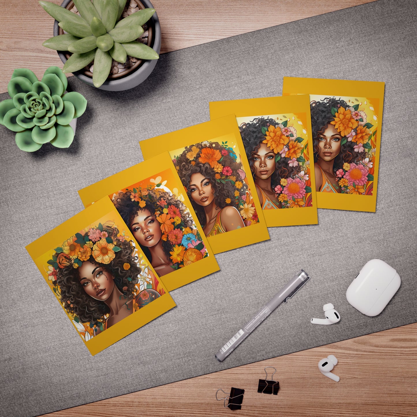 BGM Yellow Flower Multi-Design Greeting Cards (5-Pack)