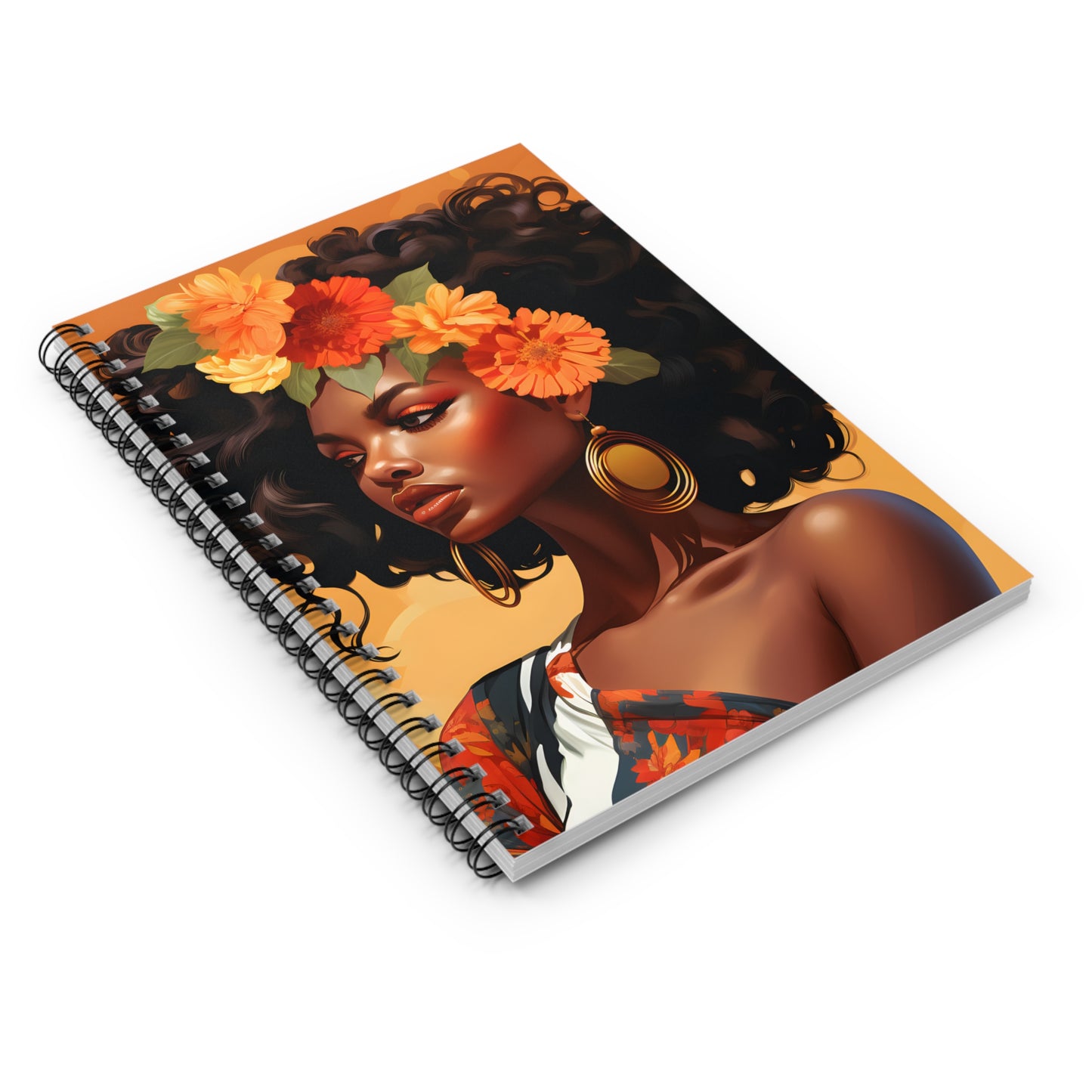 Orange and Tan Floral Spiral Notebook - Ruled Line