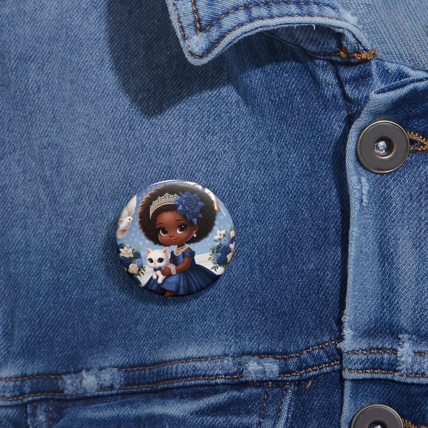Little Blue Girl Custom Pin Buttons