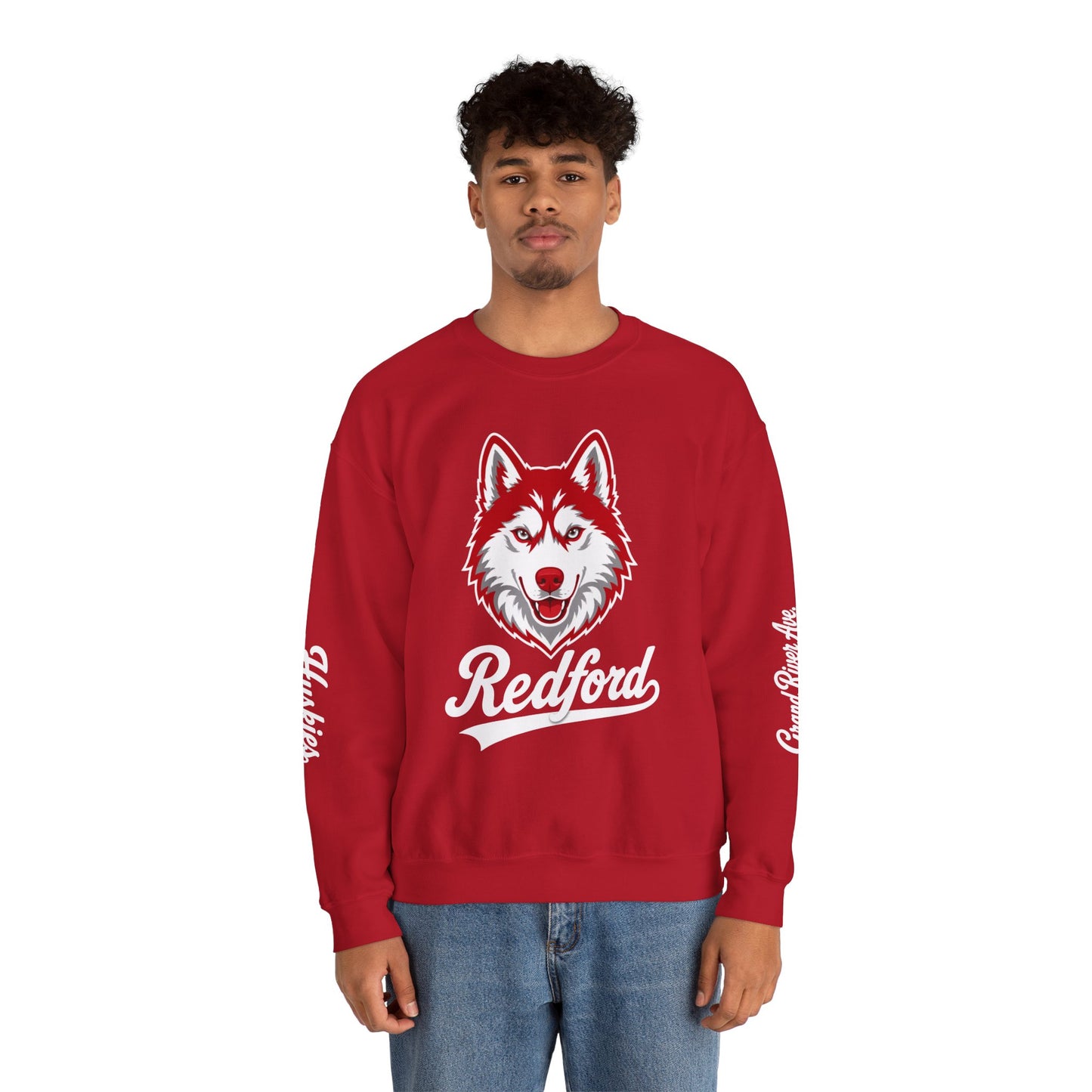 Husky Crest Crewneck Sweatshirt — "Redford" Retro Script
