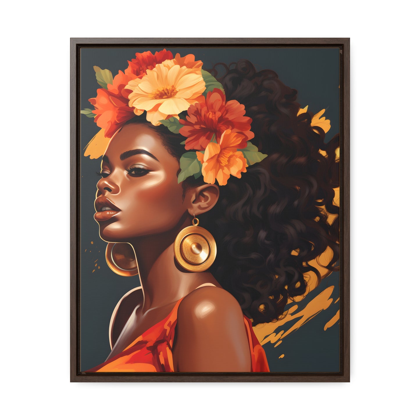 Orange and Tan Floral Gallery Canvas Wraps, Vertical Frame