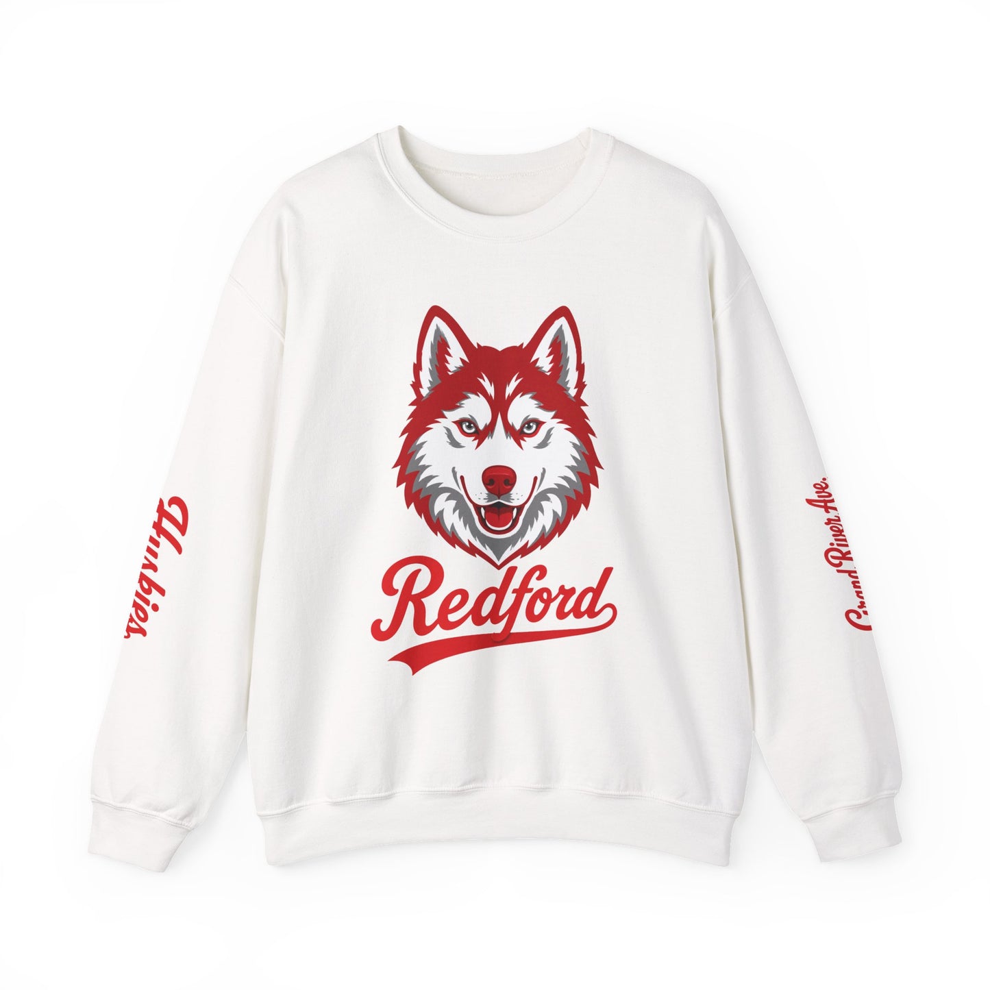 Husky Crest Crewneck Sweatshirt — "Redford" Retro Script
