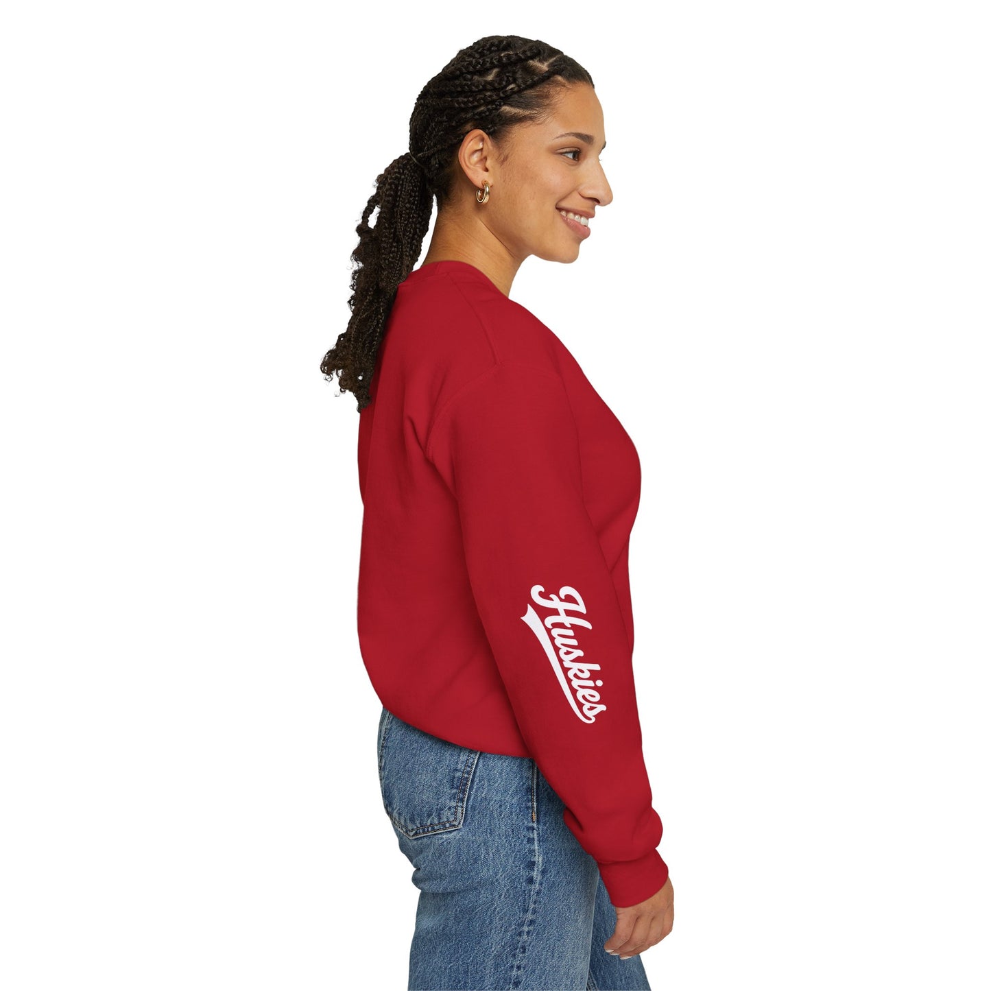 Husky Crest Crewneck Sweatshirt — "Redford" Retro Script