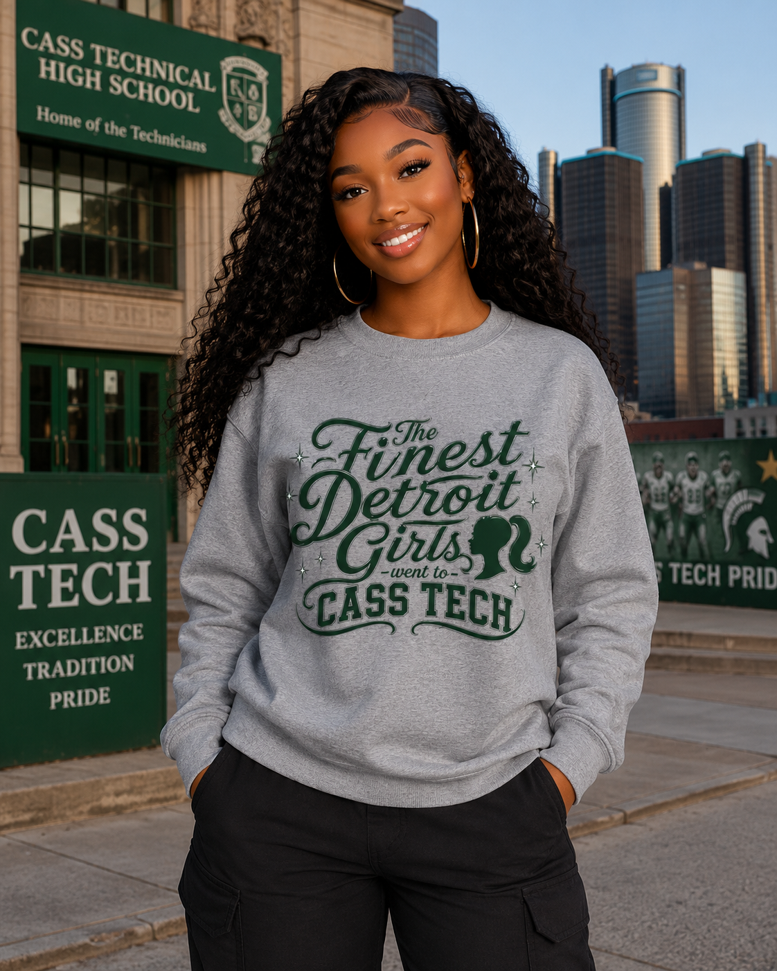 Crewneck Sweatshirt — “The Finest Detroit Girls Went to Cass Tech” Vintage Script