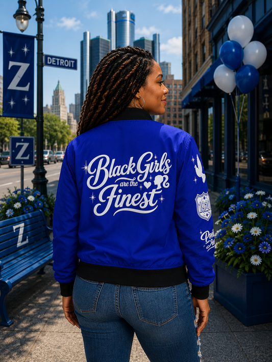 Bomber Jacket — "Black Girls Are the Finest" Blue Women's Bomber