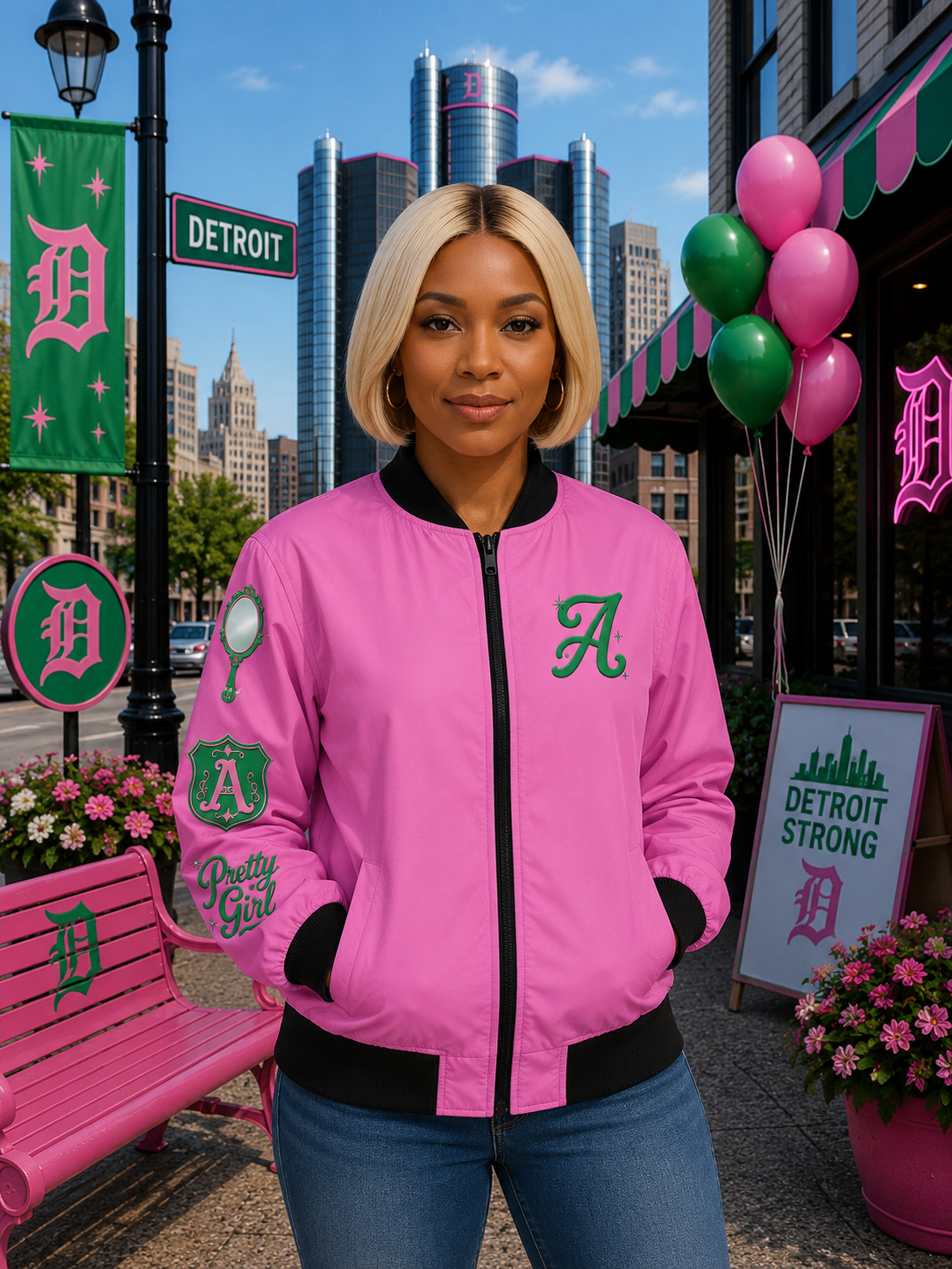 Pink Bomber Jacket — “Black Girls Are the Prettiest” Script Back Design