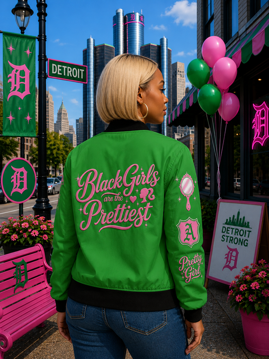 Green 'Black Girls Are the Prettiest' Bomber Jacket