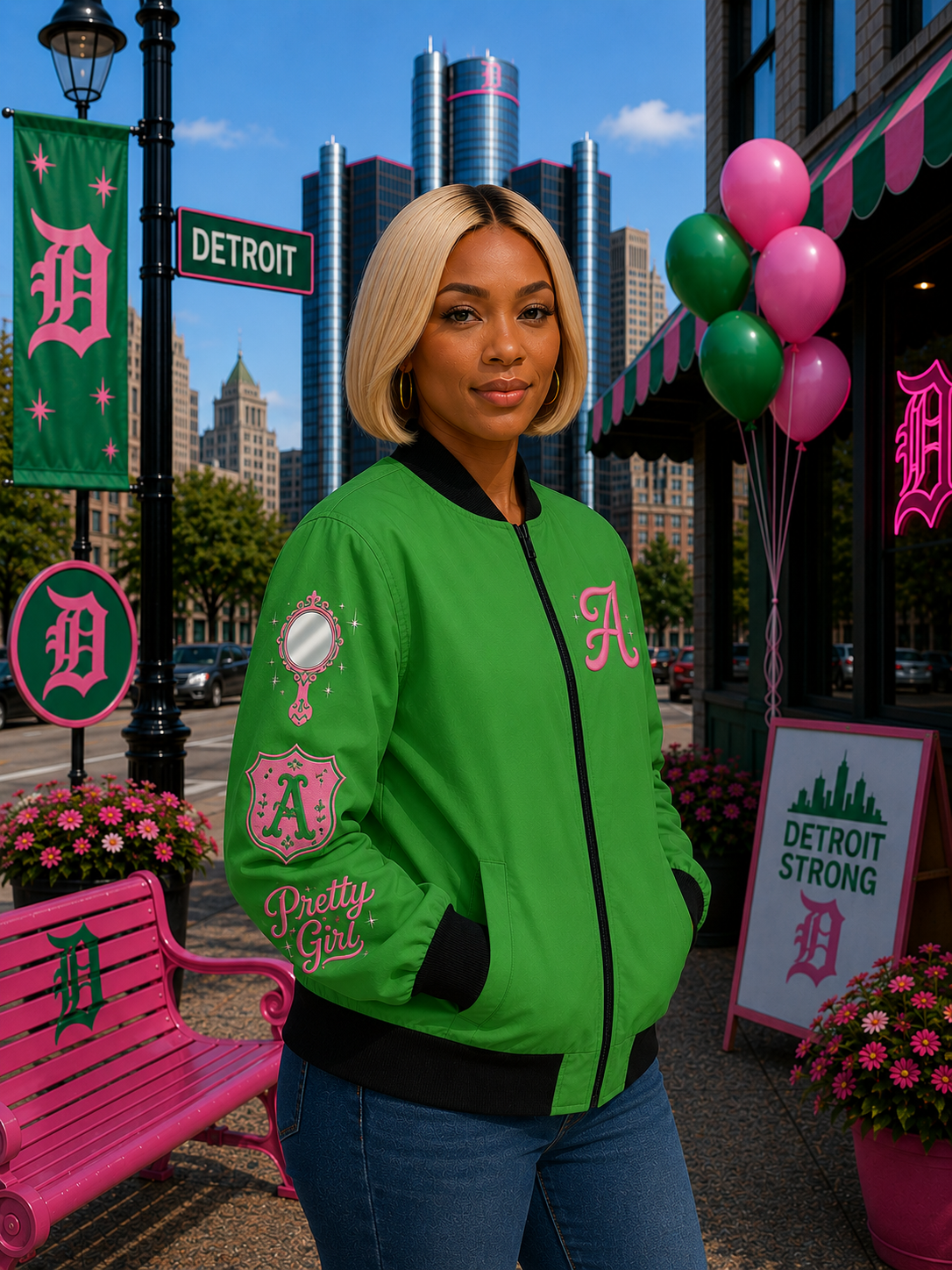 Green 'Black Girls Are the Prettiest' Bomber Jacket