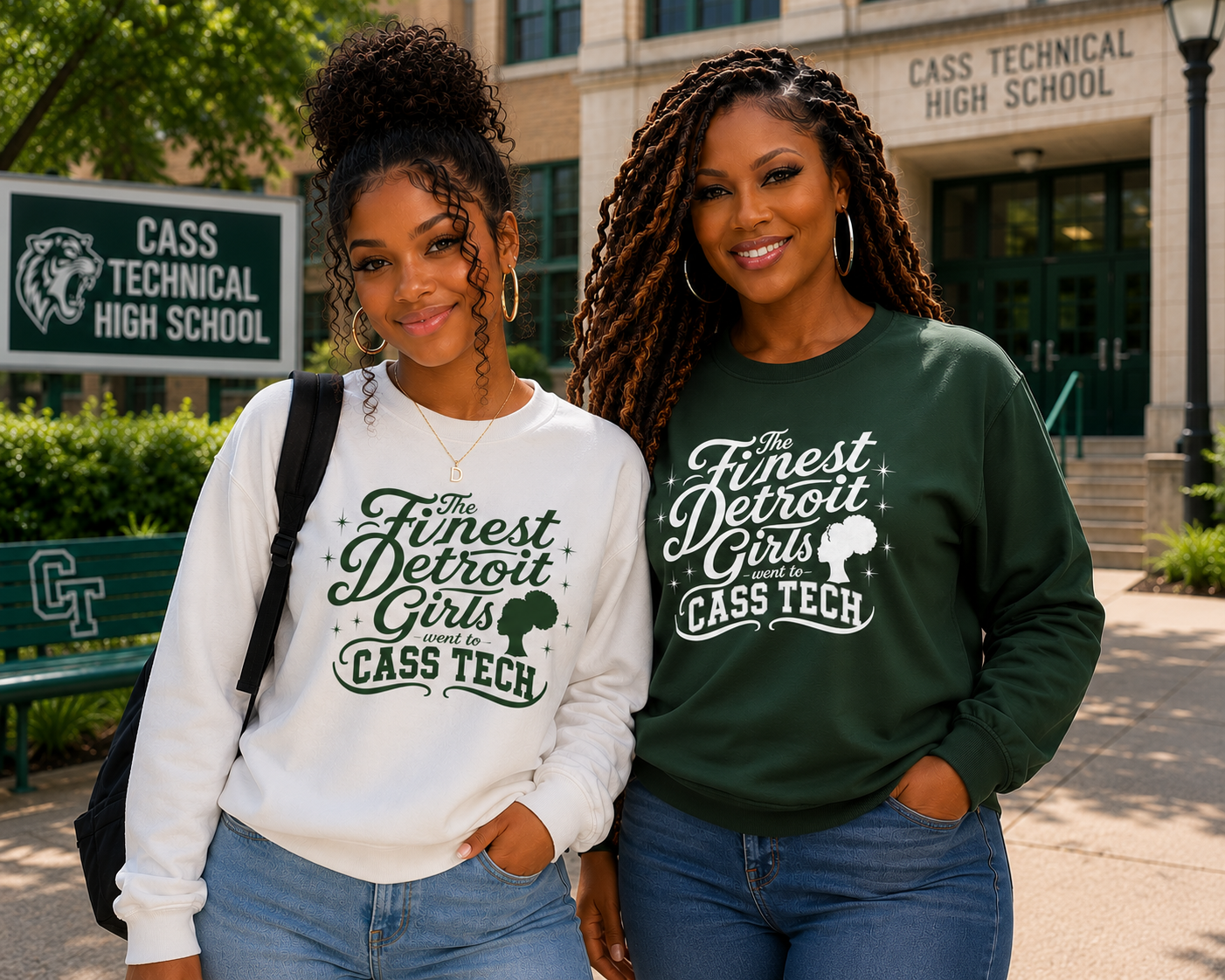 Cass Tech- Afro Silhouette- Detroit Girls are the Finest Crewneck Sweatshirt