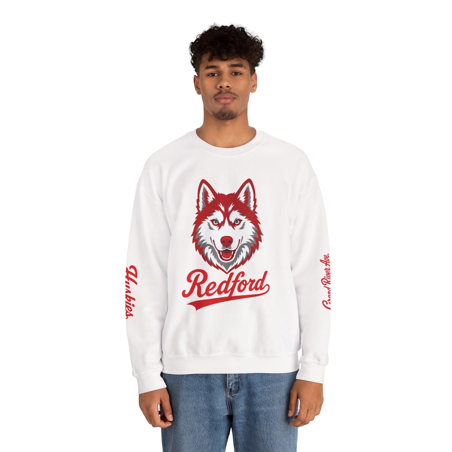 Husky Crest Crewneck Sweatshirt — "Redford" Retro Script