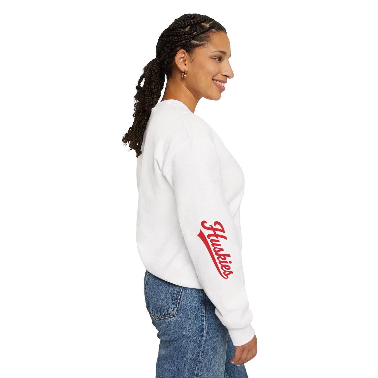 Husky Crest Crewneck Sweatshirt — "Redford" Retro Script