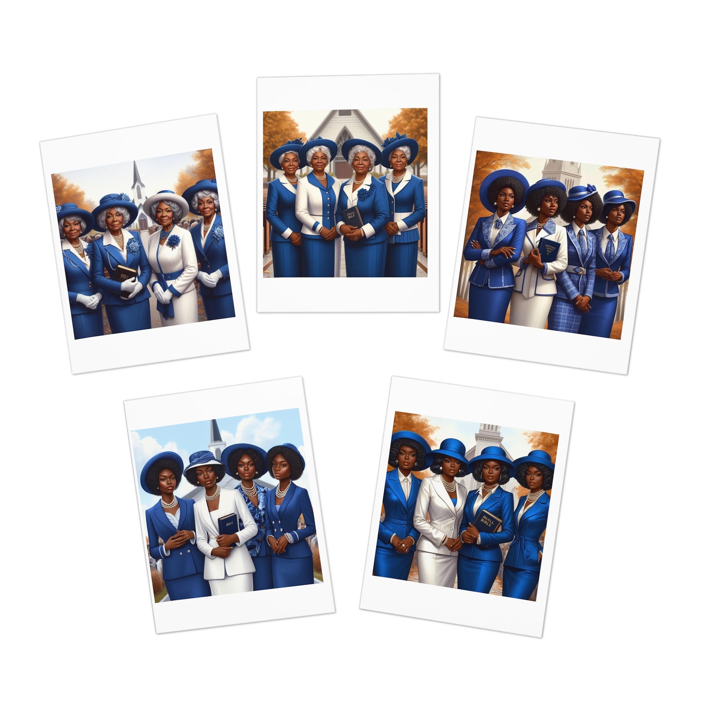Blue Church Ladies Multi-Design Greeting Cards (5-Pack)