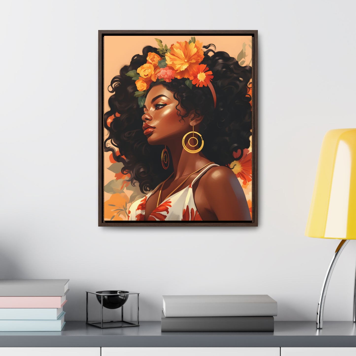 Orange and Tan Floral Lady Gallery Canvas Wraps, Vertical Frame