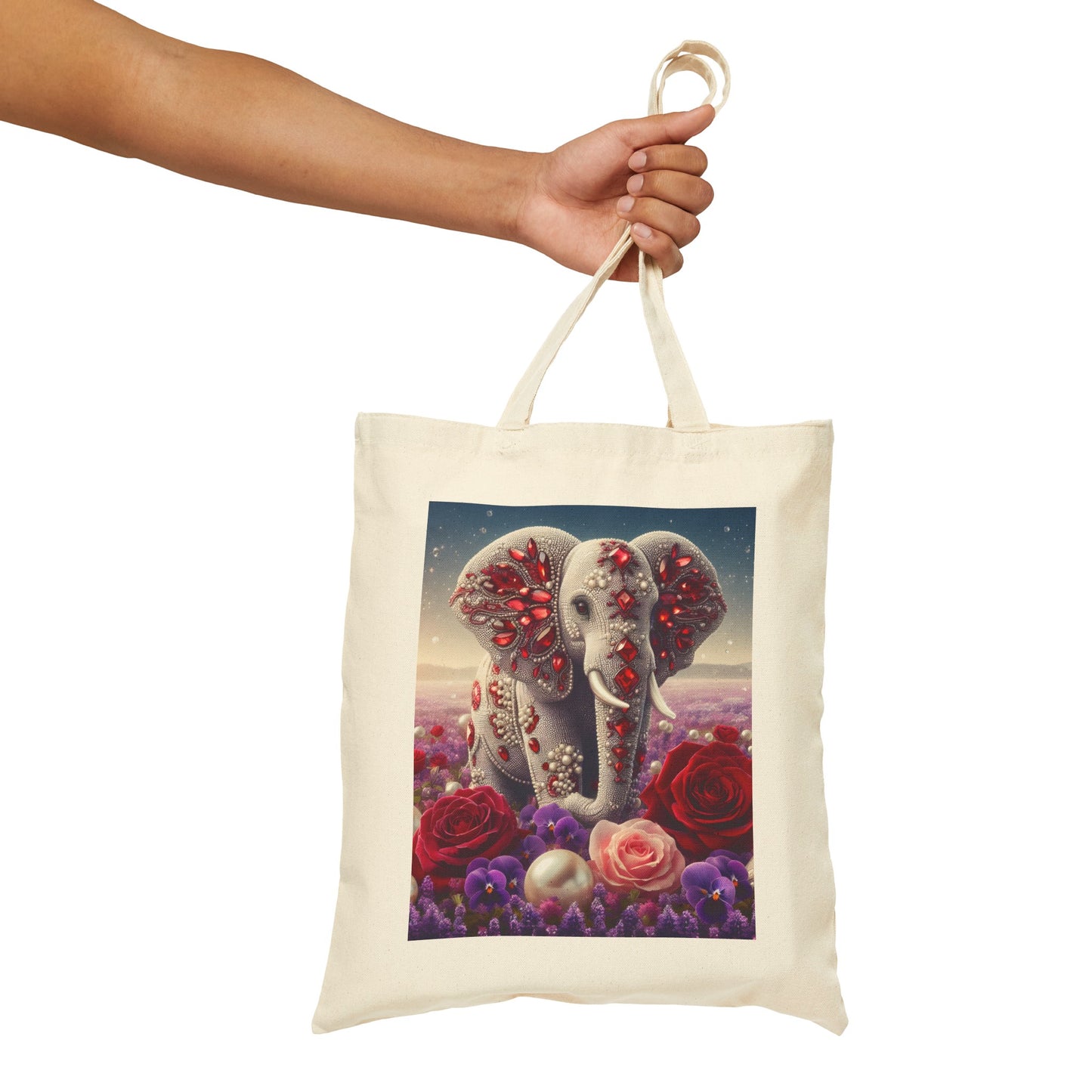 Pearl Elephant Cotton Canvas Tote Bag