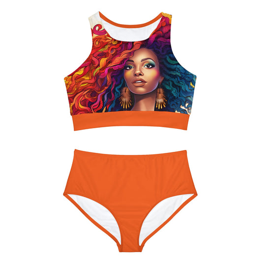 BGM Orange Sporty Bikini Set (AOP)