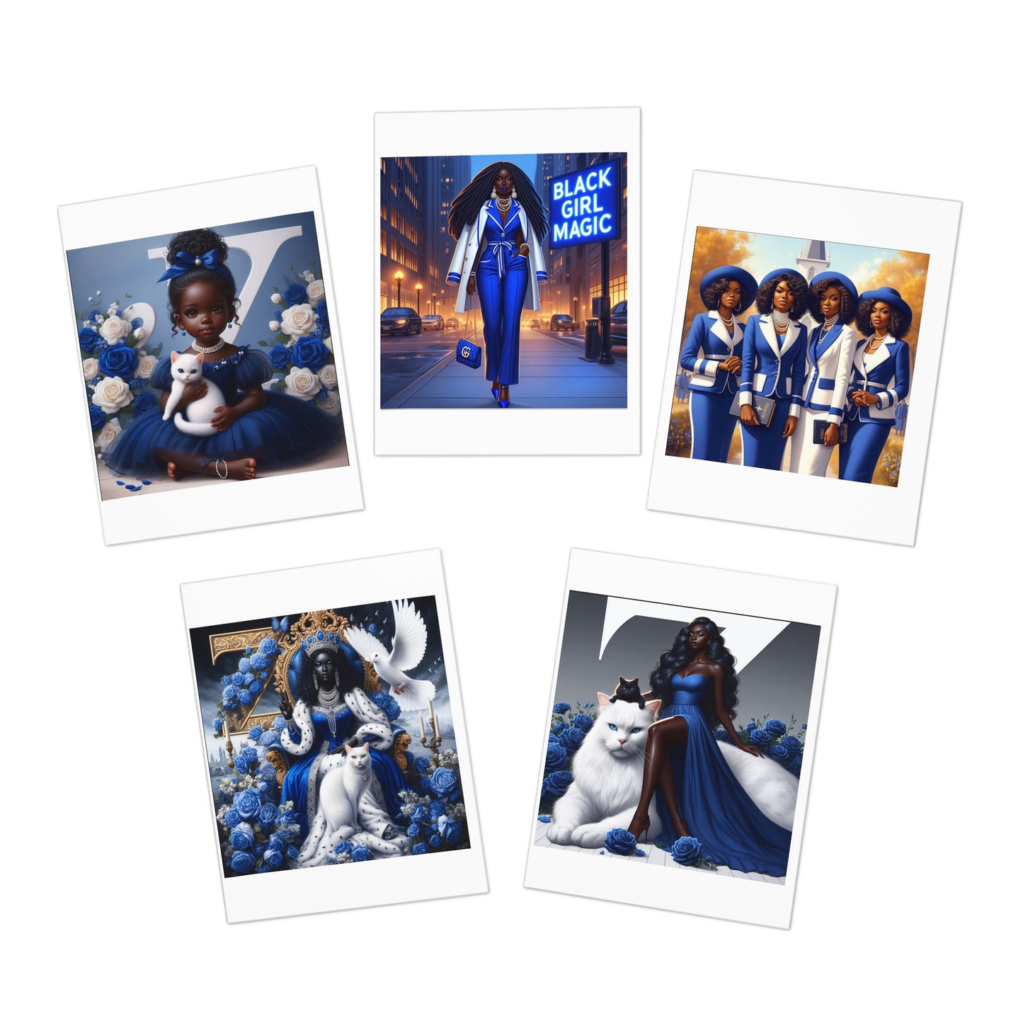 Blue Girls Multi-Design Greeting Cards (5-Pack)