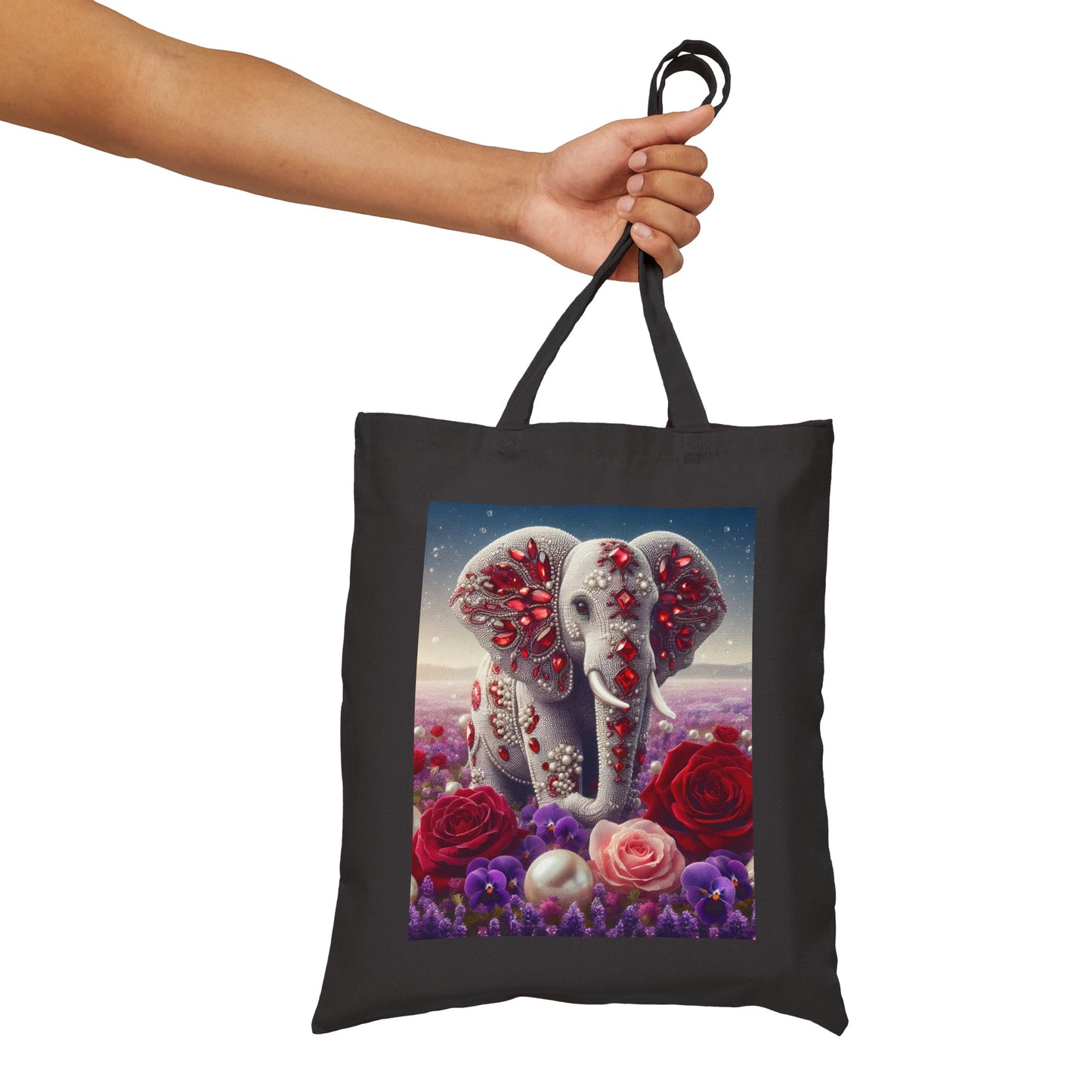 Pearl Elephant Cotton Canvas Tote Bag