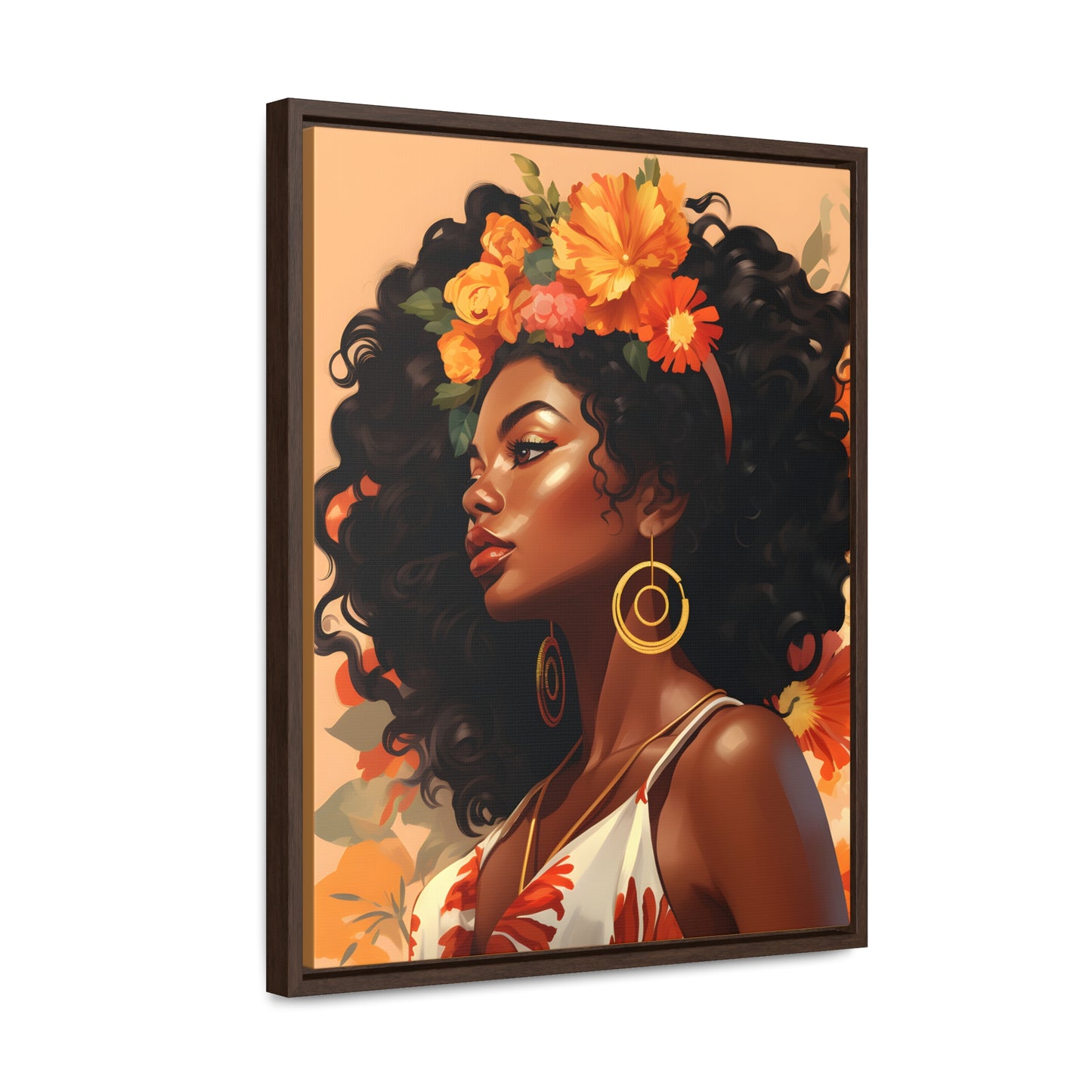 Orange and Tan Floral Lady Gallery Canvas Wraps, Vertical Frame