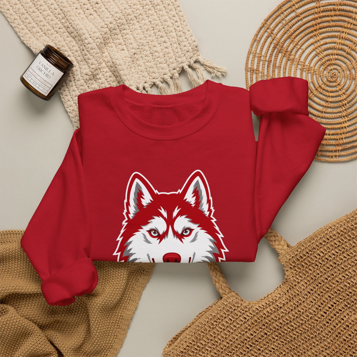Husky Crest Crewneck Sweatshirt — "Redford" Retro Script