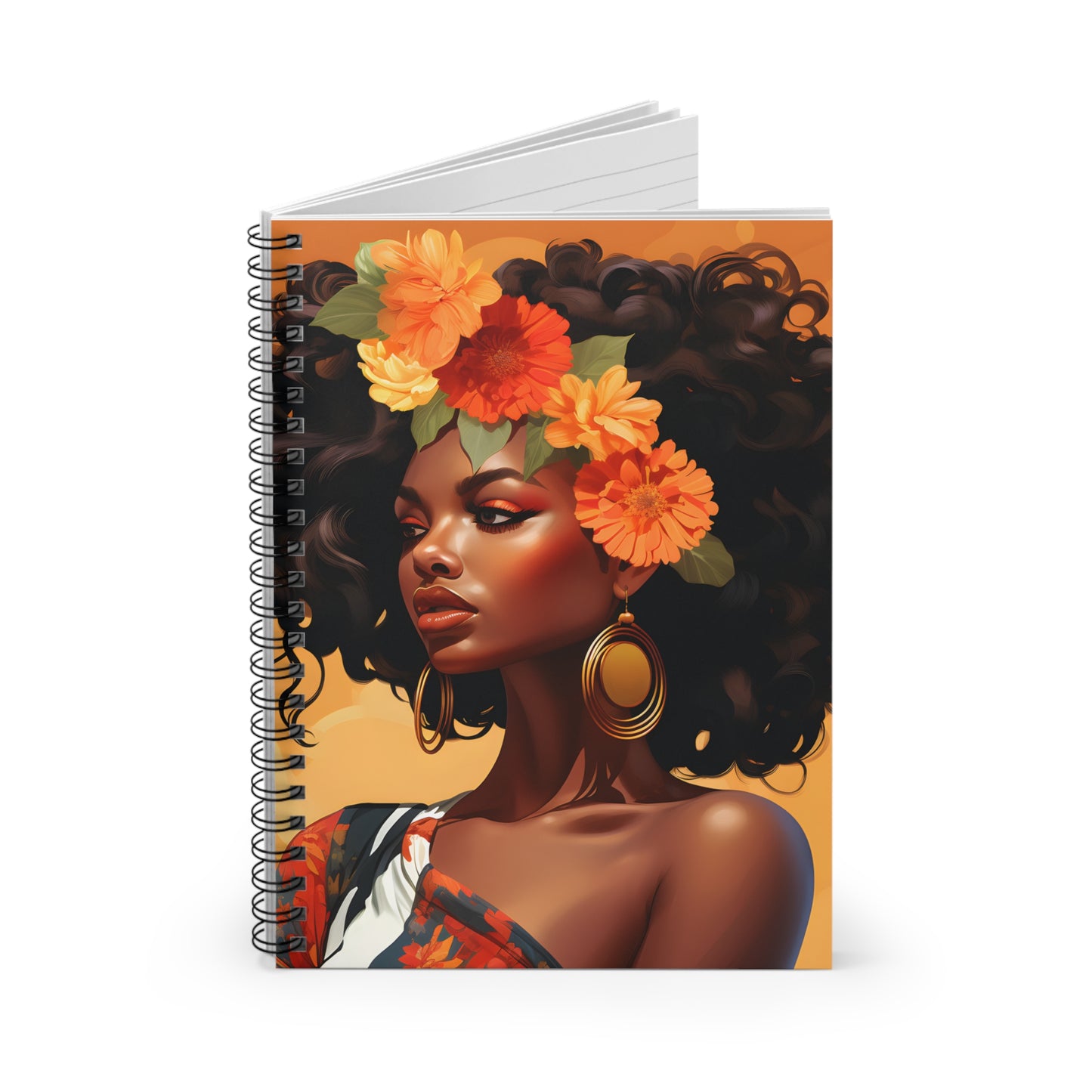 Orange and Tan Floral Spiral Notebook - Ruled Line