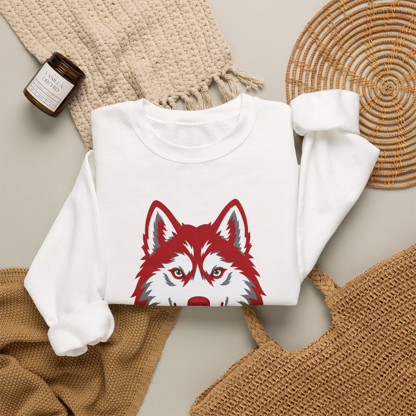 Husky Crest Crewneck Sweatshirt — "Redford" Retro Script
