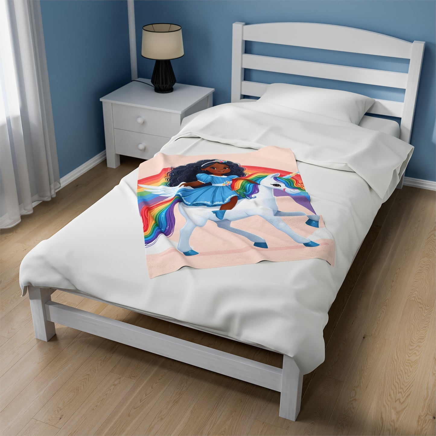 Rainbow Girl Velveteen Plush Blanket