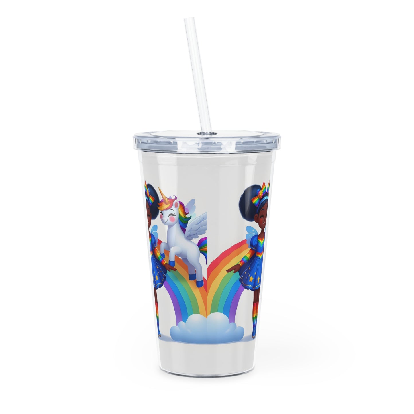 Rainbow Girl Plastic Tumbler with Straw