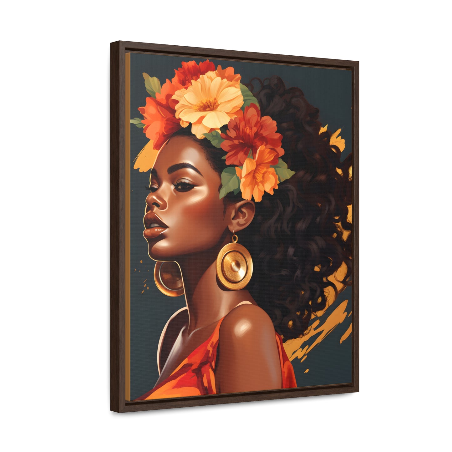 Orange and Tan Floral Gallery Canvas Wraps, Vertical Frame