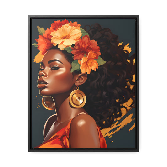 Orange and Tan Floral Gallery Canvas Wraps, Vertical Frame