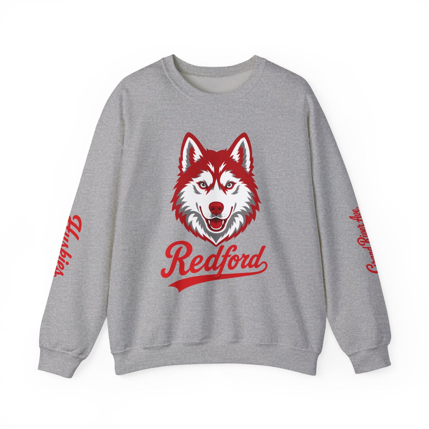 Husky Crest Crewneck Sweatshirt — "Redford" Retro Script