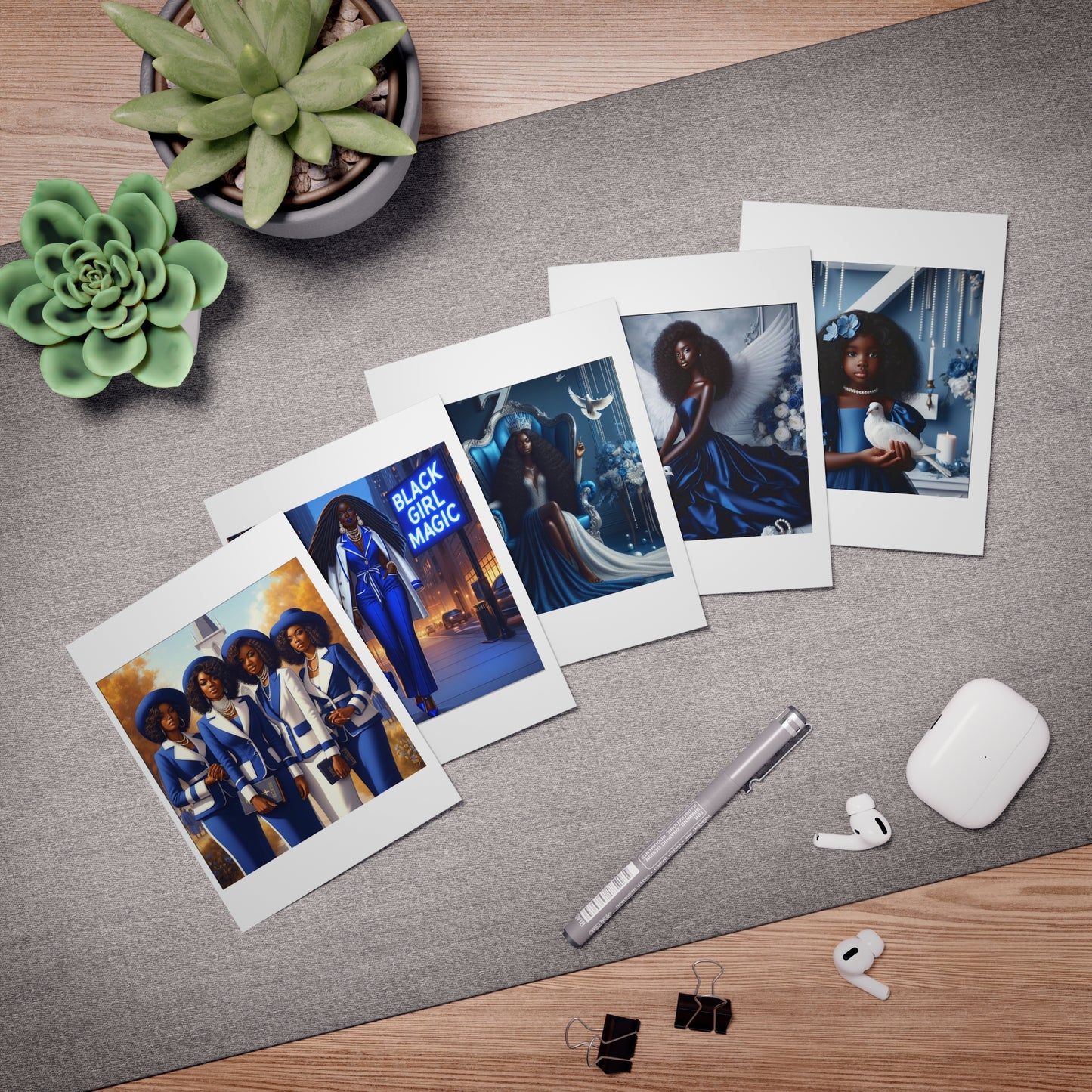 Blue Girls 2 Multi-Design Greeting Cards (5-Pack)
