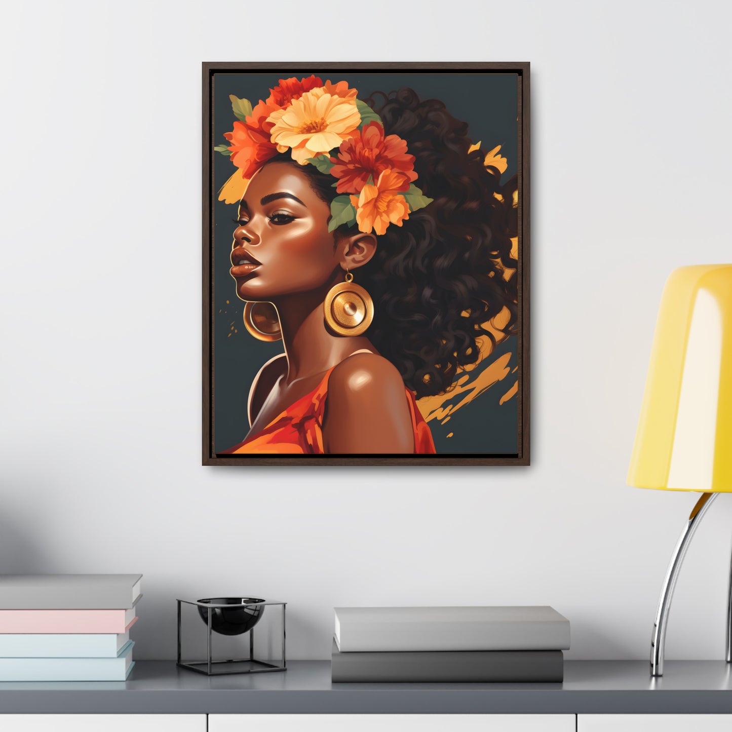 Orange and Tan Floral Gallery Canvas Wraps, Vertical Frame
