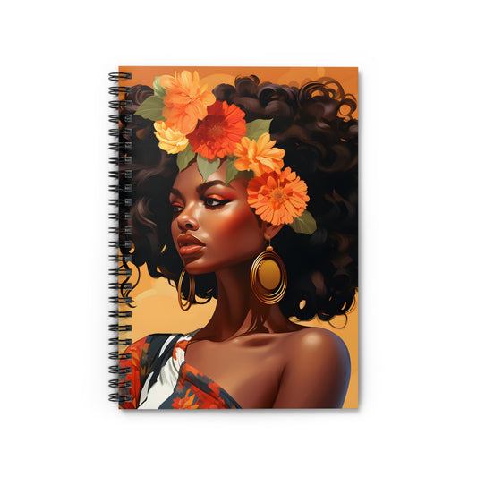 Orange and Tan Floral Spiral Notebook - Ruled Line