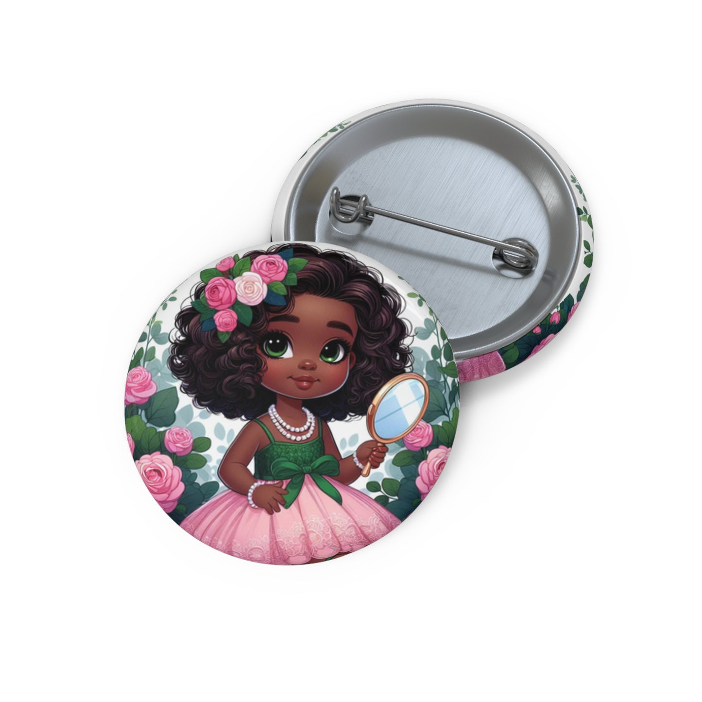 Pink Little Girl Custom Pin Buttons