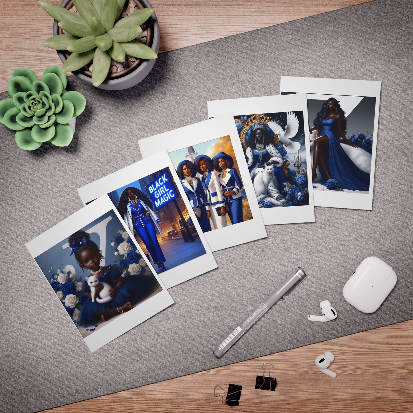 Blue Girls Multi-Design Greeting Cards (5-Pack)