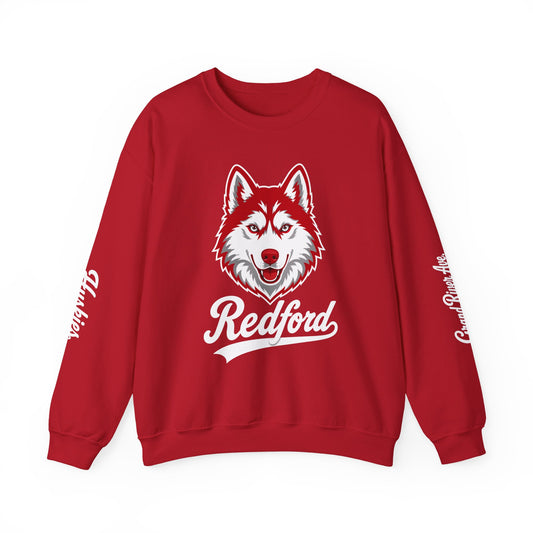 Husky Crest Crewneck Sweatshirt — "Redford" Retro Script