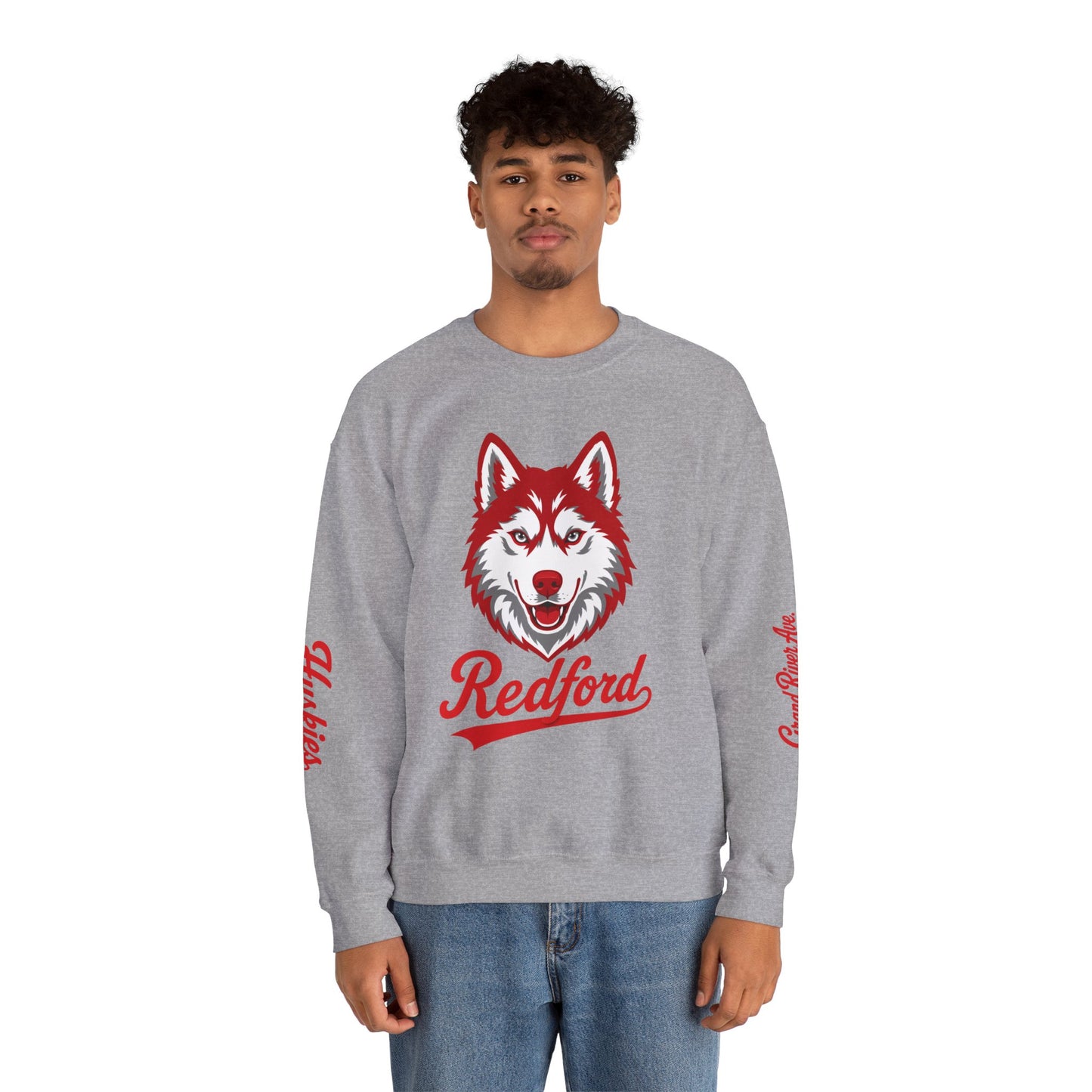 Husky Crest Crewneck Sweatshirt — "Redford" Retro Script